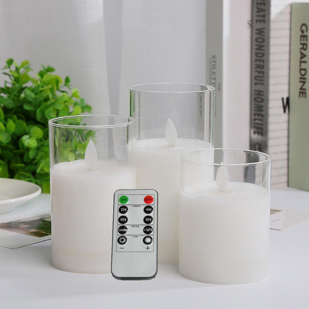 LED Tea-Colored Glass Candle Set with Remote Control and Simulated Flame