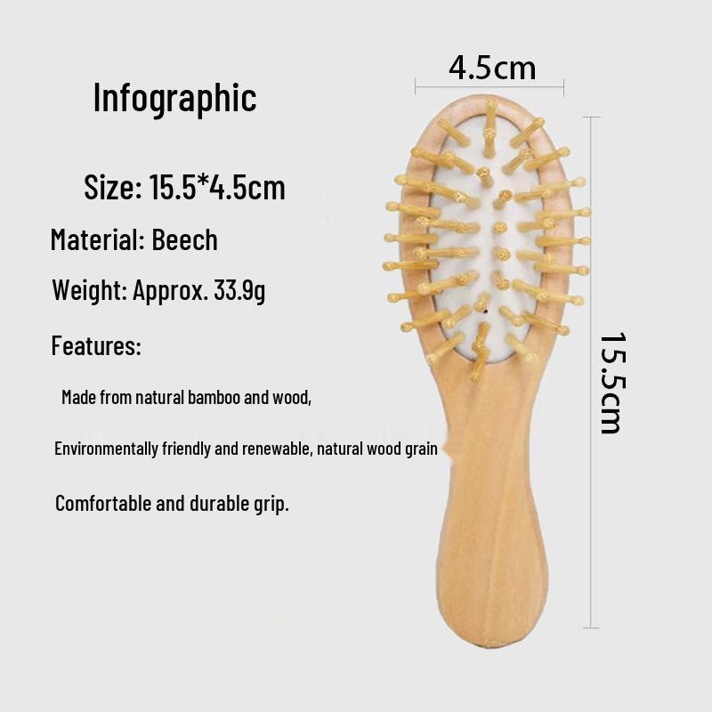 Compact Wooden Pocket Scalp Massage Comb