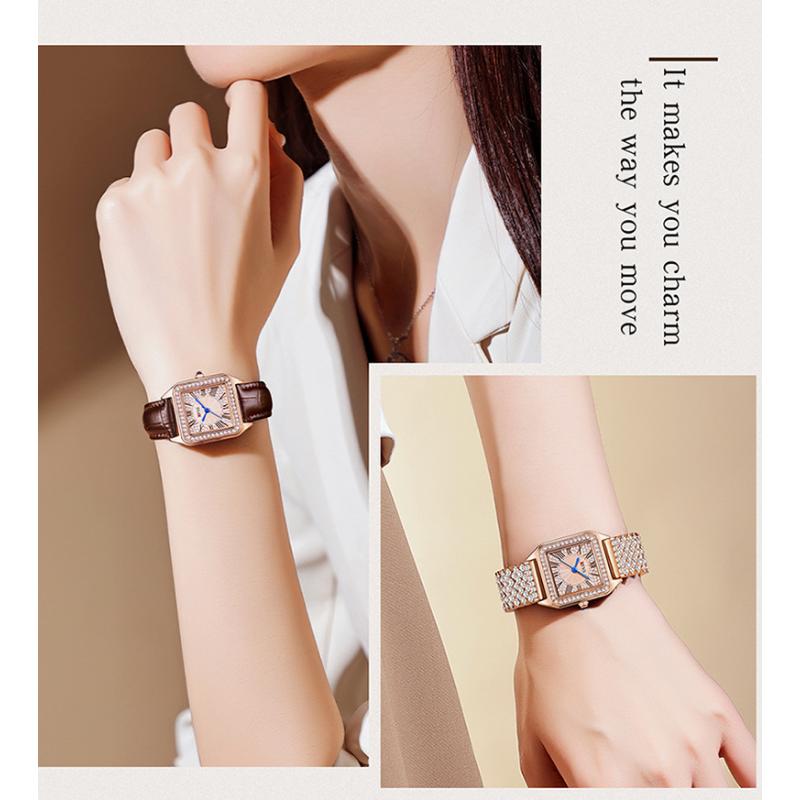 SANDA Fashion Lightweight Women's Quartz Watch Diamond Square Elegant Roman Waterproof Women's Quartz Watch