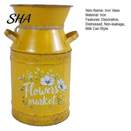 Dekorative Krugvase Rustikale Milchkanne mit Henkel, Vintage-Krug für auslaufsicheres Blumenfass Frische/Getrocknete/Künstliche Blumen, Abgenutzter Behälter