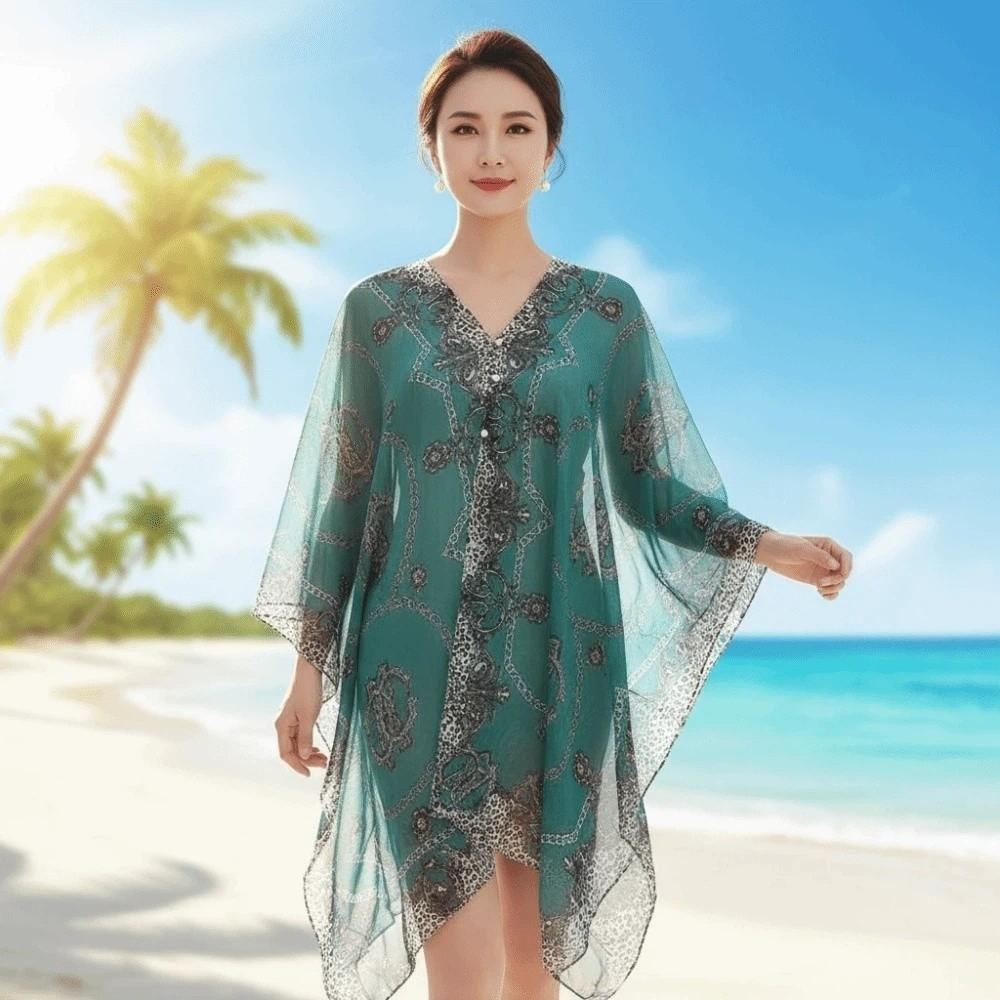 with Buckle Sunscreen Thin Large Scarf Breathable Seaside Vacation Cloak Neck Decoration