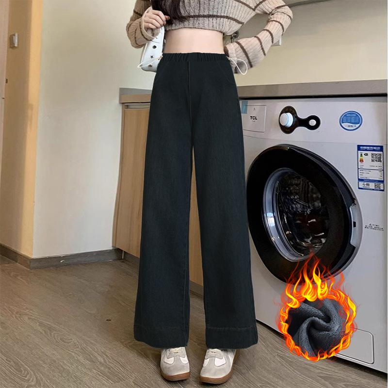 Maternity High-Waist Wide-Leg Jeans - Slimming Straight-Leg Petite Pants for Spring/Autumn Large