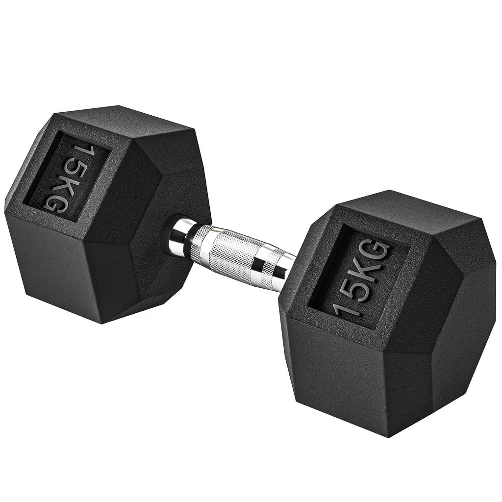 15KG Single Rubber Hex Dumbbell Portable Hand Weights Dumbbell Home Gym