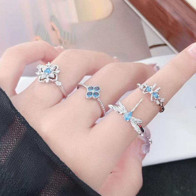 Light Luxury High-End Exquisite Super Flash Sea Blue Zircon Ring Color Treasure High Value Niche Design Fashionable Super Fairy Ring