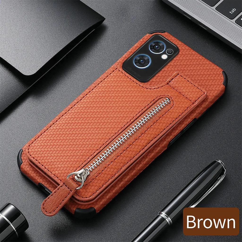 Zipper Magnetic Cards Holder Case For OPPO A38 A79 A58 A97 A78 A72 A74 A93 A94 A16 A57 A52 A54 Card Slot Flip Wallet Back Cover