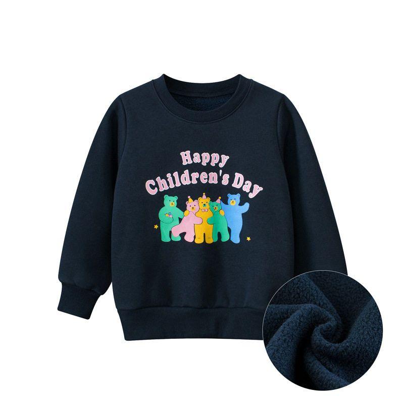 27Home Korean Brand Export Children s Clothing Fleece-Lined Cartoon Sports Sweatshirt Fleece-Lined Autumn and Winter Baby Clothes H2048 Noble Blue 90