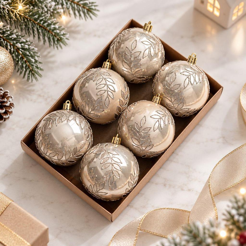 8CM Christmas Ball Ornament Pendant - Willow Leaf Design in Three Colors, Boxed for Hanging on Tree