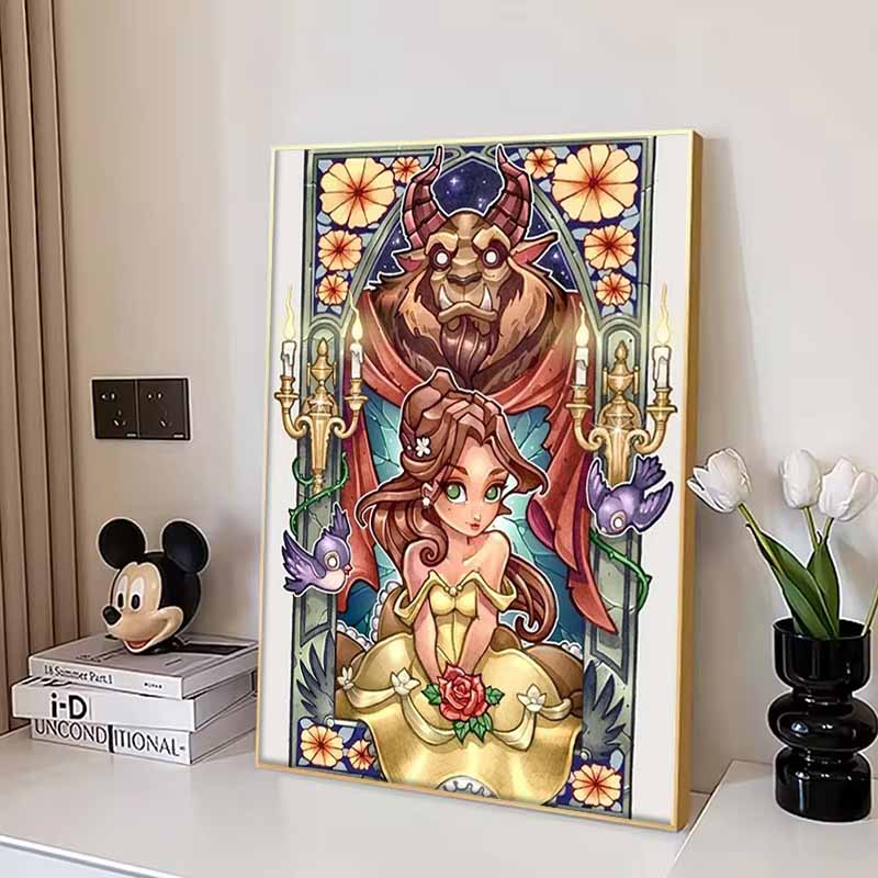 Disney Diamond Painting, Beauty and The Beast Themed Illustration Wall Decoration Embroidery Full Diamond Cross stitch DIY Gift Home Decoration