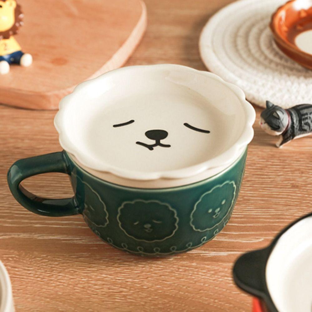 Panda Katze mit Deckel Keramik Niedliche Tiere Neuheit Kaffeetasse Trinkgeschirr Becher Tasse Teetasse