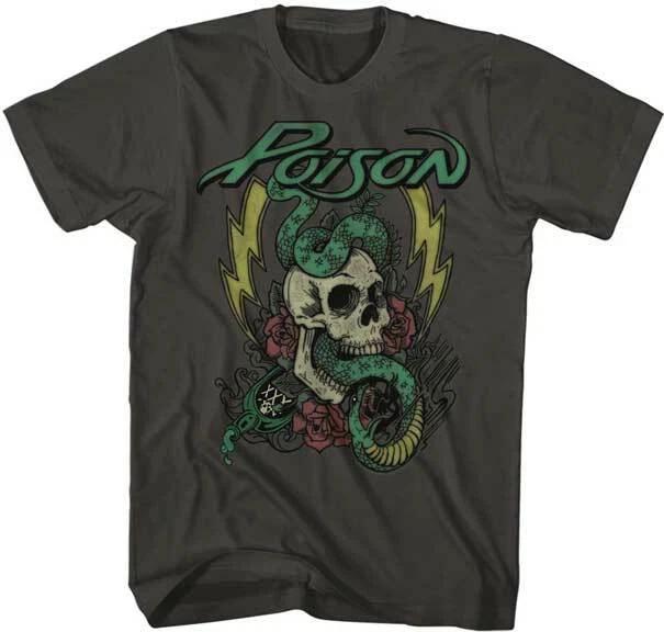 Poison Colored Tatoo Snake & Skull Men s T Shirt 80 s Rock Band Merch 2XL