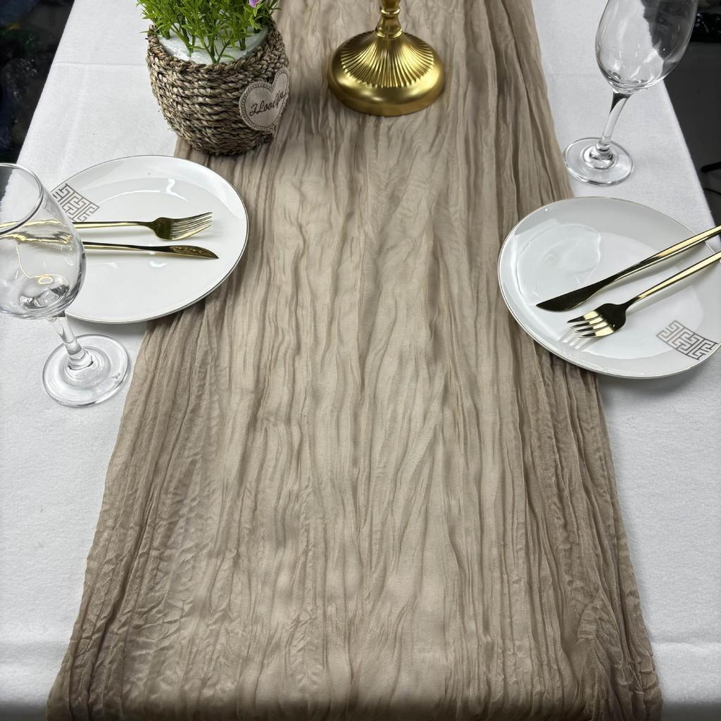 Bohemian Crinkled Cheesecloth Table Runner - Bali Yarn Style for Weddings and Parties