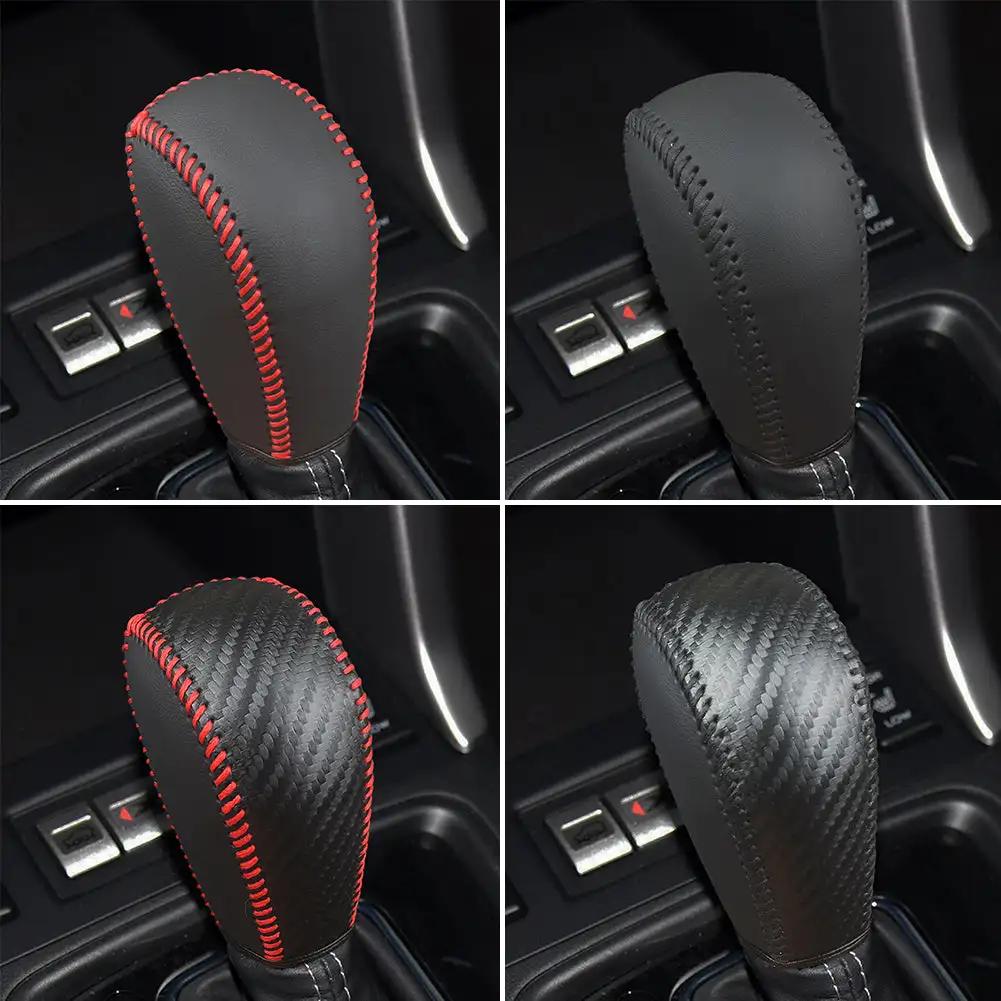 Car Leather Carbon Fiber Gear Head Collars Cover for Subaru Forester 13-18 CROSSTREK 13-14 Subaru XV 12-17 Subaru LEVORG 14-16