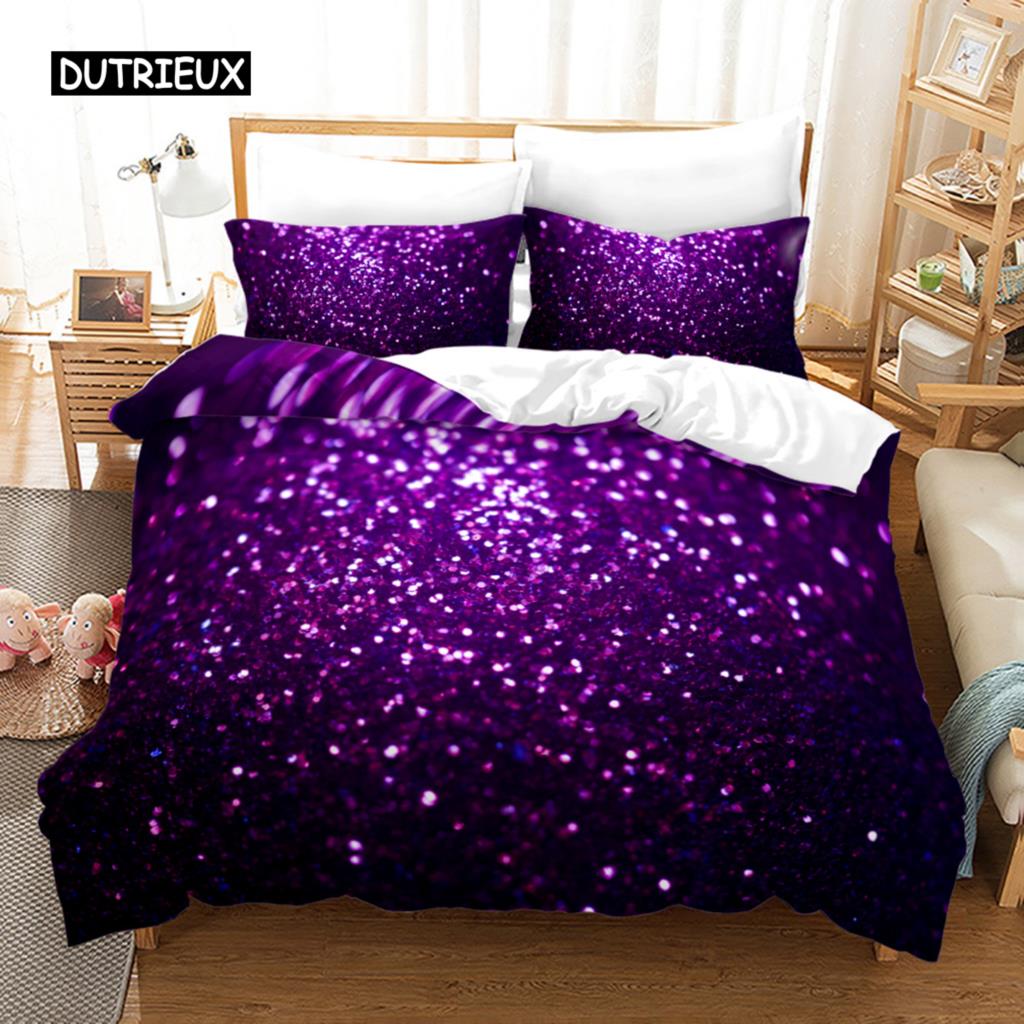 Farbverlauf Bettbezug Set Mikrofaser Regenbogen Streifen Glitzer Pailletten Bettdeckenbezug Doppel Queen King Size 2/3-teilig Bettdeckenbezug