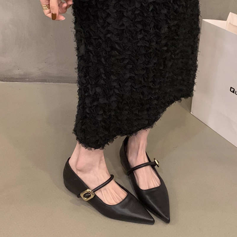 French evening breeze temperament pointed head shallow mouth single shoes women's 2025 spring models Korean version women's commuting flat Mary 