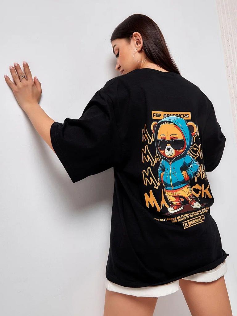 Street Hip Hop Bear Printed T-shirt Men Women Casual Loose Oversized Short Sleeve Unisex Short Sleeved Male Female Clothing