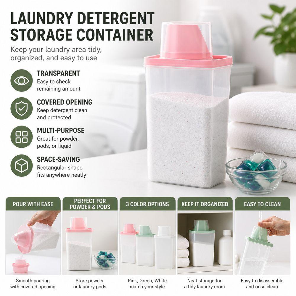 Transparent Washing Powder Storage Box with Measuring Cup Laundry Storage Container