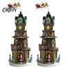 Resin Holiday Home Decor 2Pcs Christmas Train Music Box with Rotating Light, Snow Village Carousel Tree Hanging Decorations Ornament, Battery/USB
