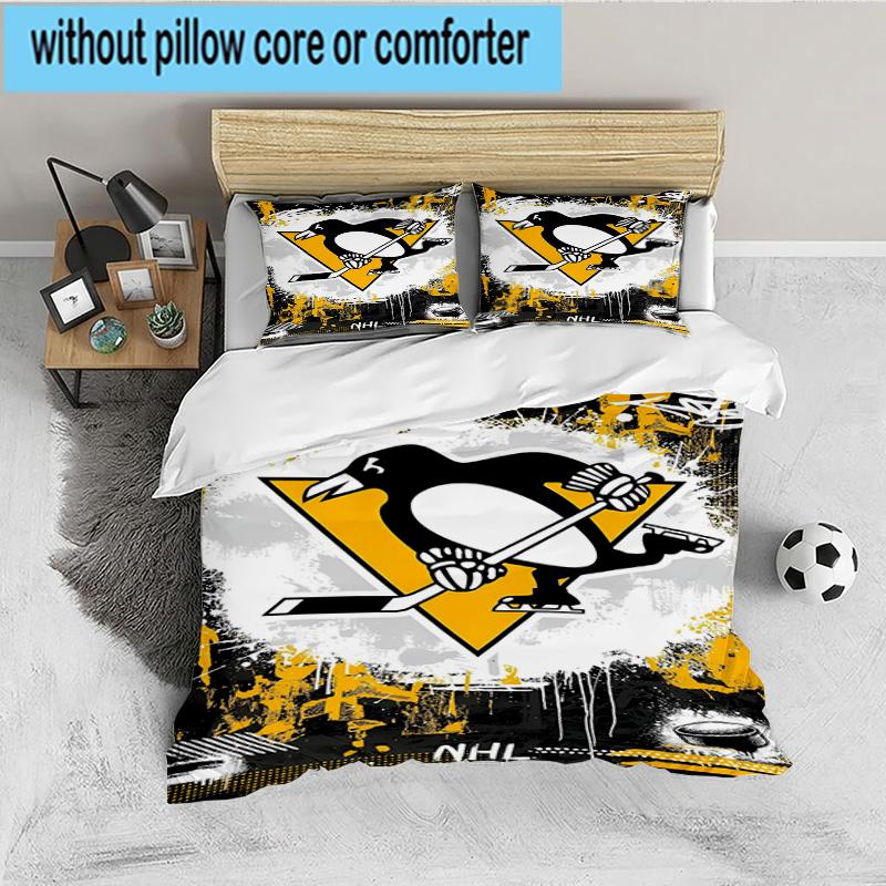 Penguins Hockey Jersey 3PCS Bedding set,Ideal for 1pc Duvet Cover And 2pcs Pillowcases Perfect for Fan gift,Ideal for Bedroom, Dormitory