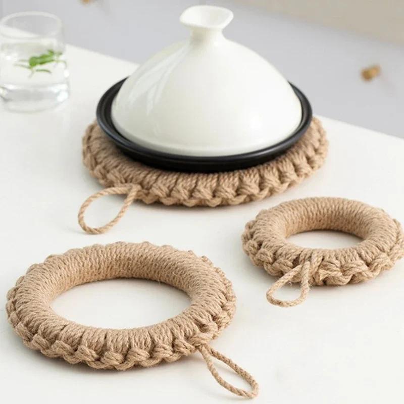Woven Jute Trivets Coaster Ring Hot Pot Holder Placemats Table Mat Insulation Pad Bowl Mats Decoration Kitchen Table Accessories