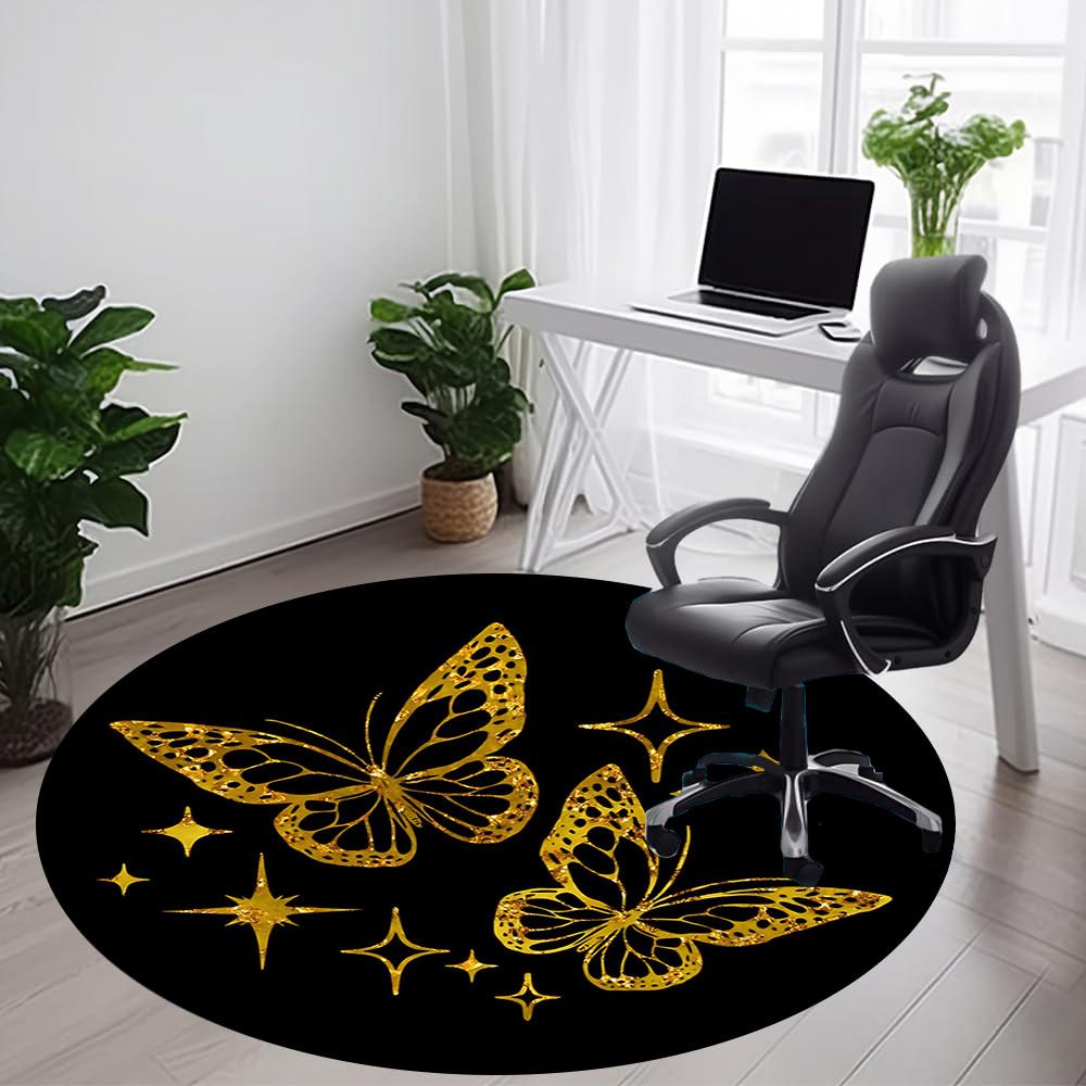 1pc Butterfly Sparkle Office Round Area Rug,  Mat Suitable ForOffice, Under Office Chairs Bedroom Living Room Home Decor, Room Deco
