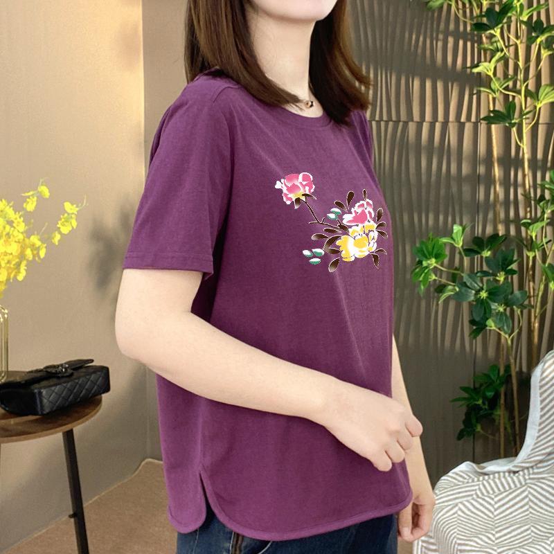 

Women s Plus Size Printed Short-Sleeve Slimming Casual Top - Hides Belly 2XL фіолетовий