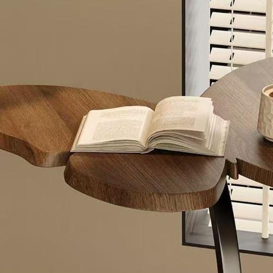 C-Shaped End Table with Wooden Butterfly Tabletop Modern Coffee Table with Metal Frame Home Office Living Room Bedroom Sofa Couch Small Side Table