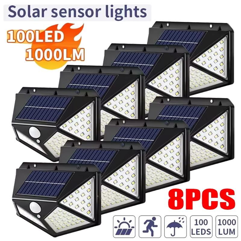 Solar Lights Outdoor 100LED 3 Modes 270° Lighting Angle Motion Sensor Security Lights for Backyard Garden Fen Patio Front Door
