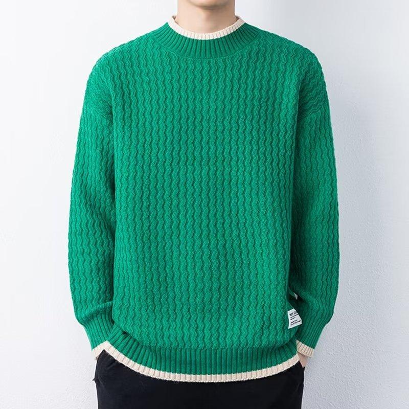 Autumn and winter semi-turtleneck sweater men's versatile trend loose knitted sweater Hong Kong style lazy sweater warm bottoming shirt