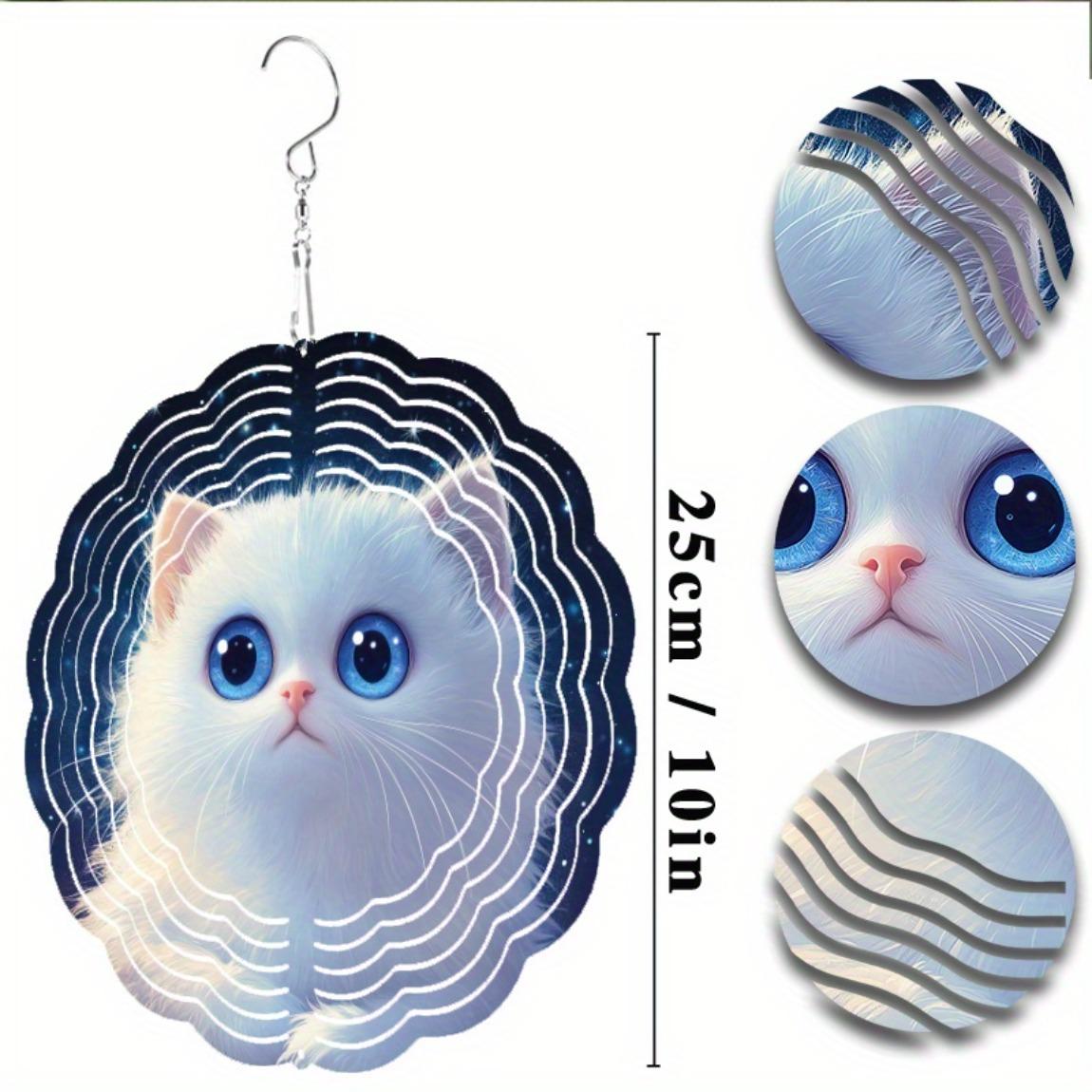 

Подвесная кошка-колокольчик ветра Очаровательный дизайн белого котенка с голубыми глазами Вращающийся на 360° уличный декор для сада, патио, на все сезоны, подарок 01A