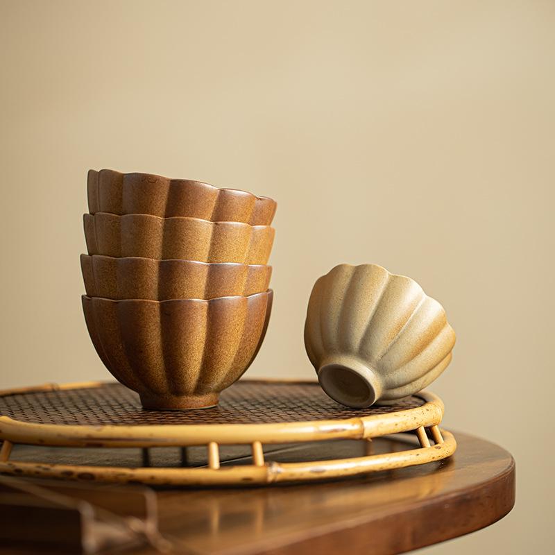 Natural Clay Petal Tea Cup Master Cup Home Use Large Coarse Clay Cup for Tea Brewing Milk Tea Cup Kung Fu Tea Set Tasting Cup