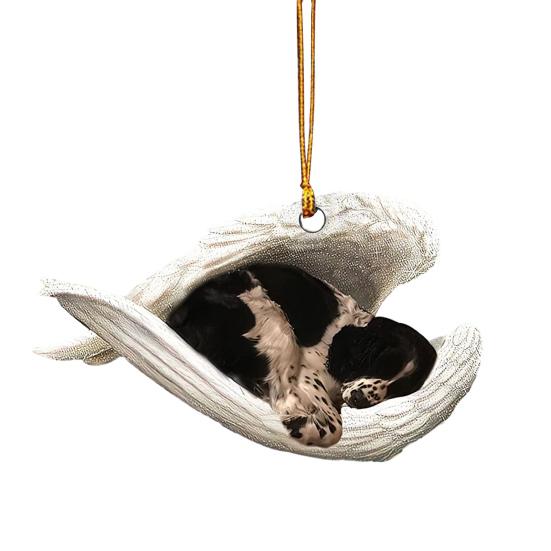 Dog Sleeping In Angel Wings Ornament 2D Flat Car Rear View Mirror Hanging Charm Pet Memorial Keepsake for Christmas Tree Car Interior Accessories