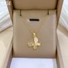 Shell Empty Butterfly Full Diamond Light Luxury Temperament Gorgeous Full Diamond Necklace Female Versatile Collarbone Chain Titanium Steel