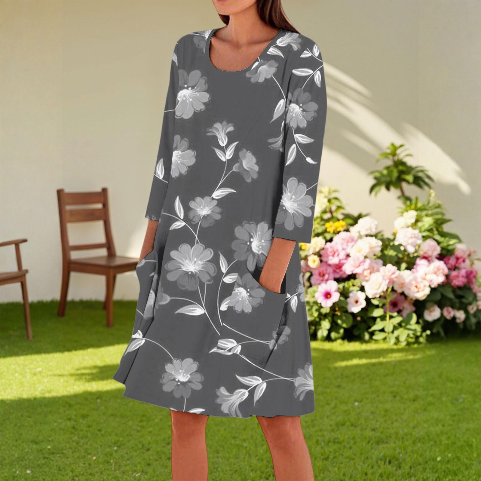 Women s Fashion Casual Round Neck Three-quarter Sleeve Dress L