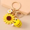 Keychain Vintage Bee Flower Design Handbag Pendant Bronze Buckle Faux Leather Charm Keyring Bags