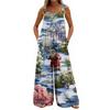 Women's Christmas Print Solid Wide Leg Strapless Tank Pocket Casual Onesie