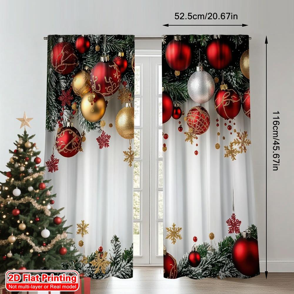 2D flat printing 2pcs Merry Christmas Popular Drapes Red and Gold Ball Pine Branch Snowflake Versatile Polyester Without