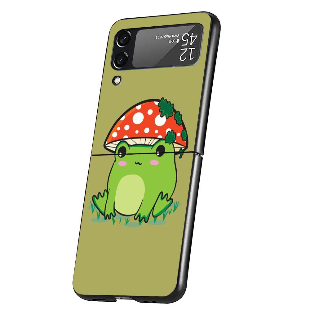 Cottagecore Frog Mushroom Kawaii Cover Phone Case For Samsung Galaxy Z Flip 7 6 5 4 3 5G Flip7 Flip6 Flip5 Flip4 Flip3 Black Fun