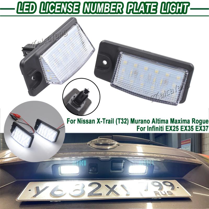 2Pcs Car LED License Number Plate Light Lamps For Nissan X-Trail T32 Murano Altima Maxima Rogue For Infiniti EX25 EX35 EX37