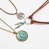 Naszyjnik w stylu etnicznym Vintage Słońce i Księżyc Wielowarstwowy Literacki Retro Damski skórzany naszyjnik z woskowanej liny Biżuteria