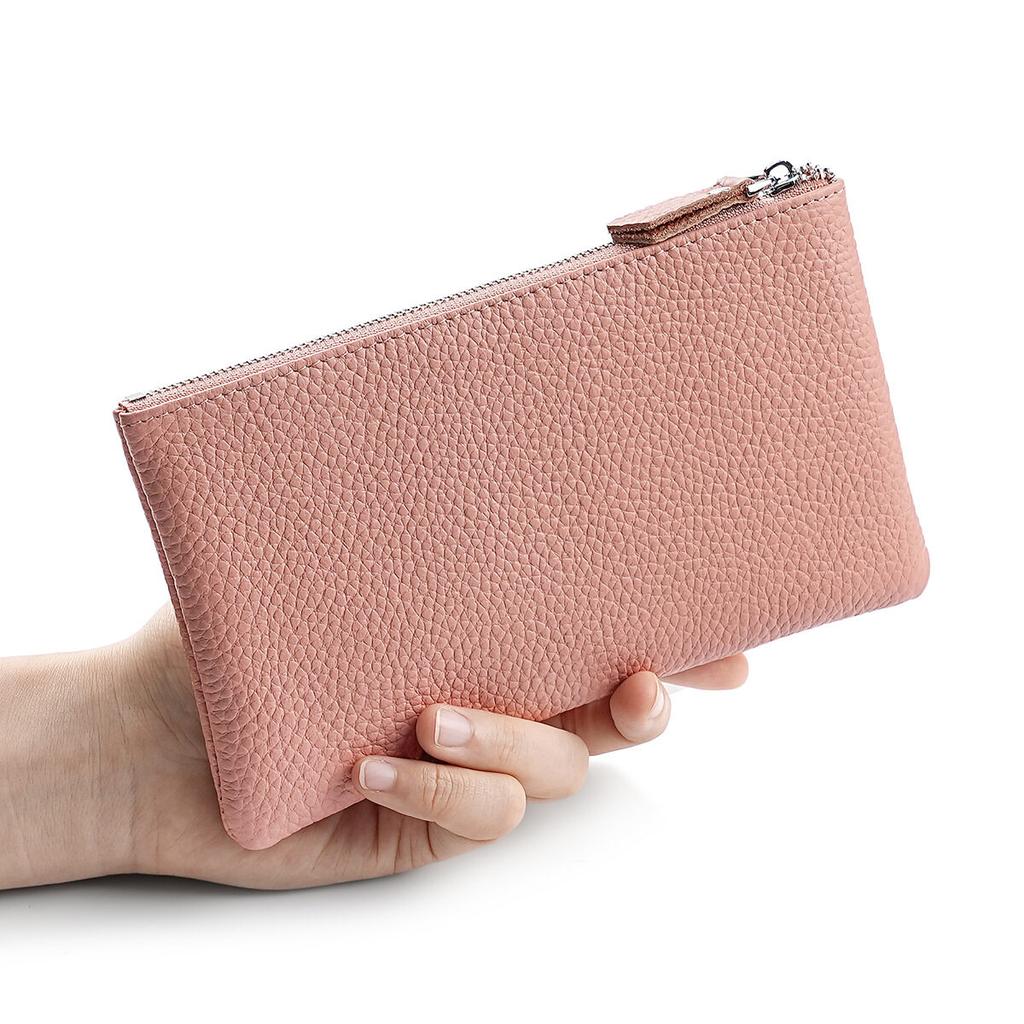 Womens Top Grain Leather Wristlet Clutch Phone Holder Long Wallet Purse Zipper Hand Bag