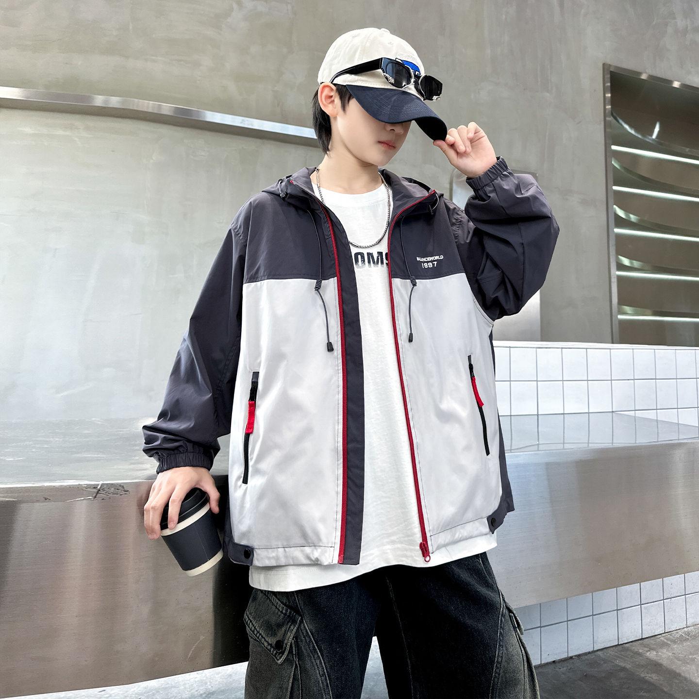 

Boys Trendy Korean Style Spring & Autumn Windbreaker - 2025 Casual Street Fashion 170cm серый