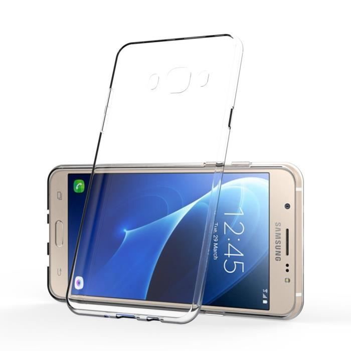 Coque pour Samsung Galaxy J7 2016 - Phonillico - Silicone Transparent - Verre Trempé - Ultra Slim