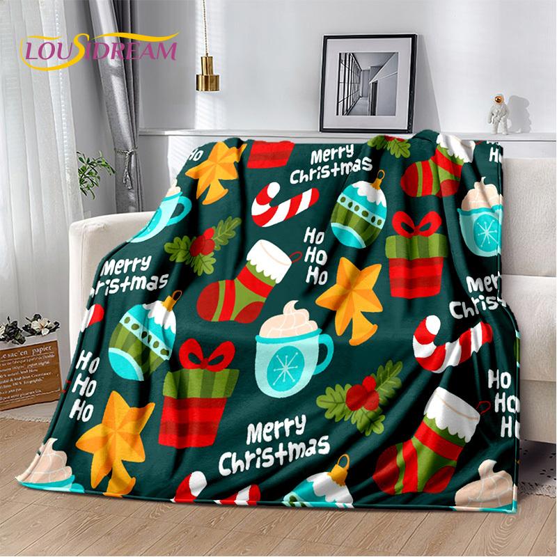 Cartoon Santa Claus Merry Christmas Tree Kid Gift  Soft Plush Blanket,Flannel Blanket Throw Blanket for Living Room Bedroom Sofa