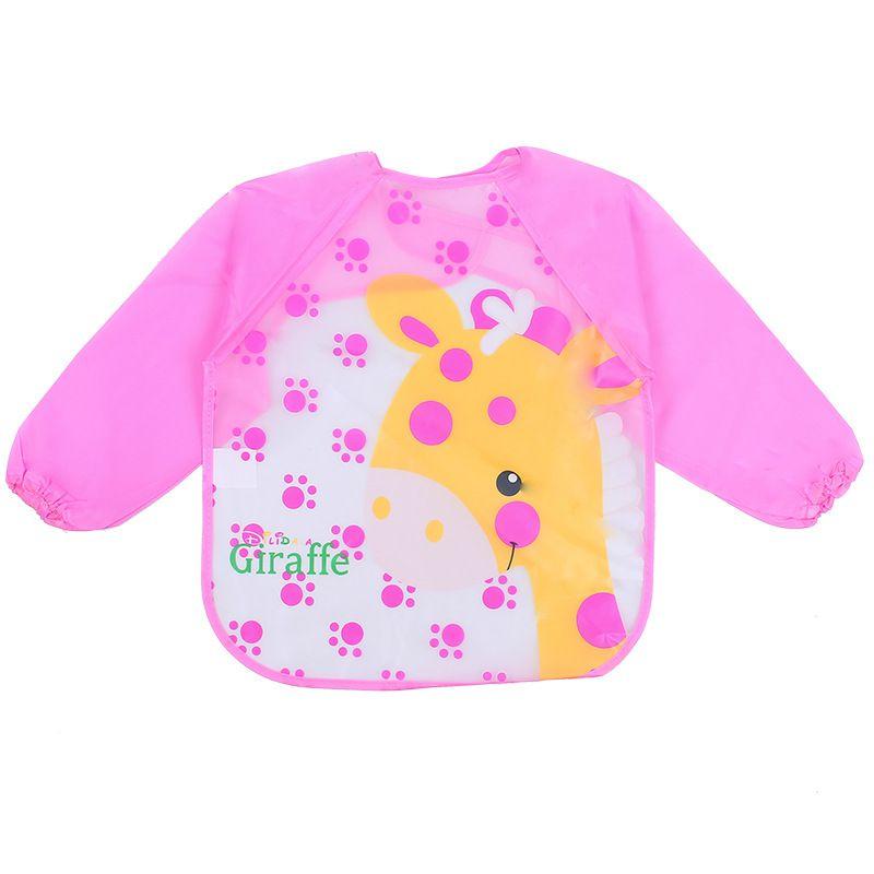 Cute Waterproof Cartoon Baby Feeding Apron With Long Sleeves For Toddler Weaning