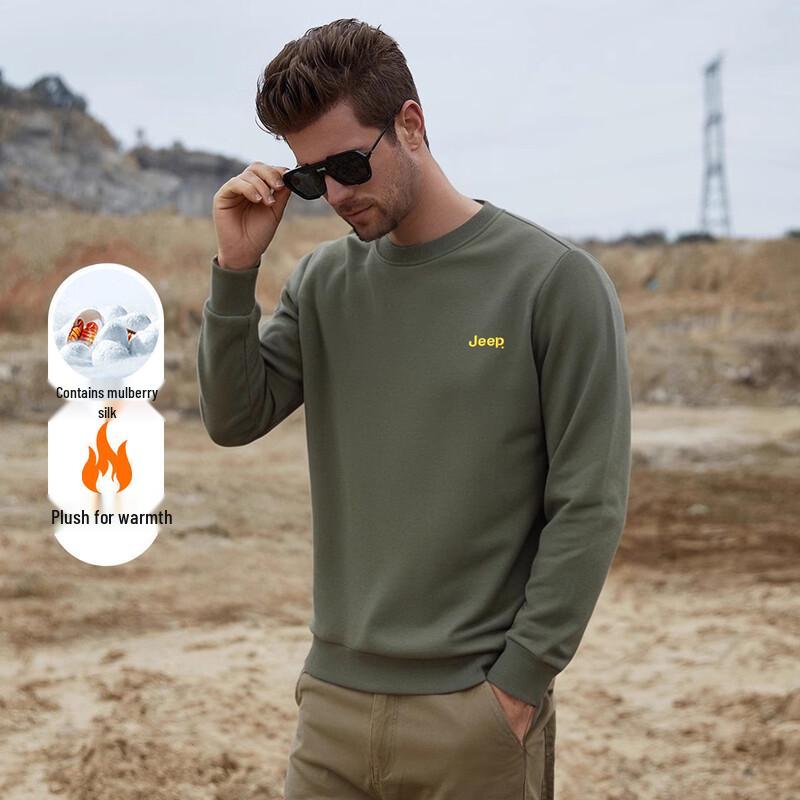 JEEP Men s Fleece-Lined Round Neck Sweatshirt with Silk Blend 4XL