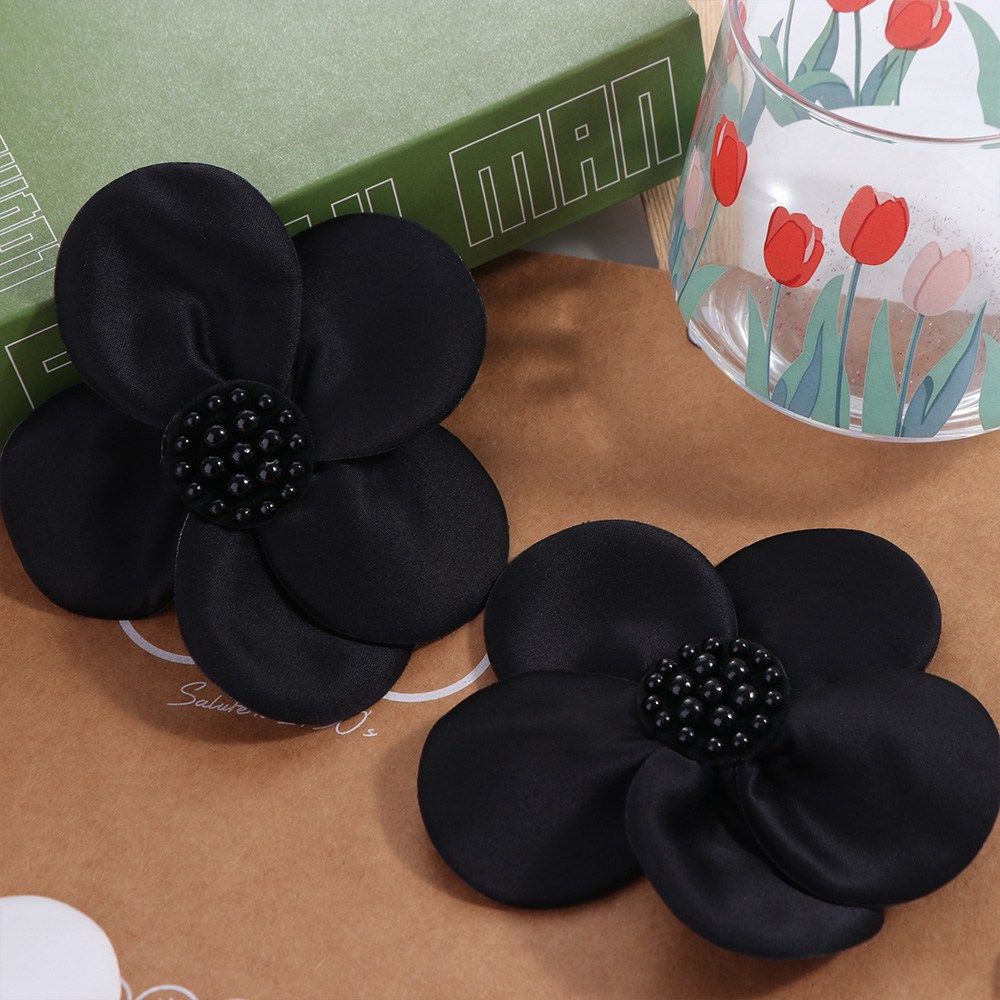 2PCS Satin Fabric Flower Appliques 3D Dress Decoration Clothing Patches Handmade Five-petaled Flowers Clothing Applique