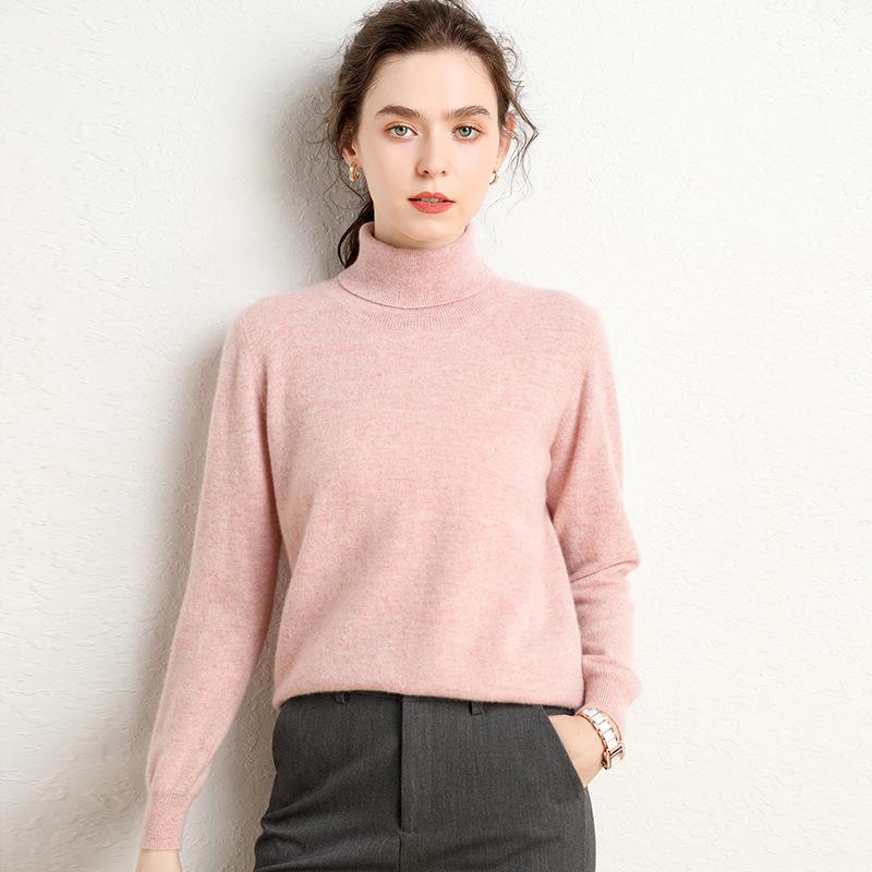 Women's High Neck Cashmere Sweater - Simple, Elegant, Plus Size Knitwear for Autumn & Winter