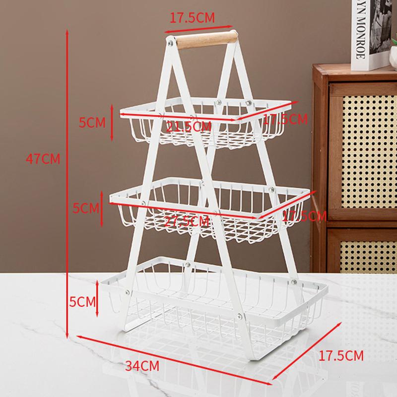 3-stufiger Obstkorb Küchenregal Eisen Hohlmaschen Wohnzimmer Snackhalter