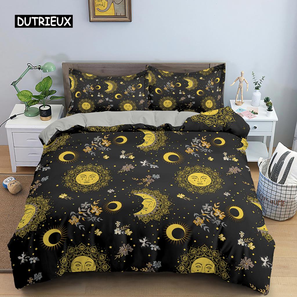 Sun and Moon Duvet Cover Set Tarot Pattern Bedding Set King Size for Bedroom Microfiber Comforter Cover Set for Kids Adults Gift