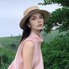 French Style Straw Hat with Large Brim Ribbon Decor Foldable Sun Protection Hat Summer Beach Travel Vacation Hat